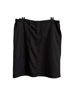 Polo Jeans Co. Ralph Lauren Black Linen-Blend Skirt L Elastic Waist Tie Casual